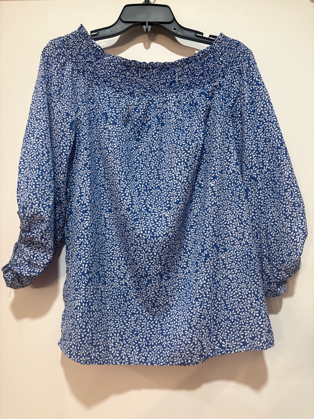 Source Unknown Blue White Floral Off-Shoulder Peasant Blouse